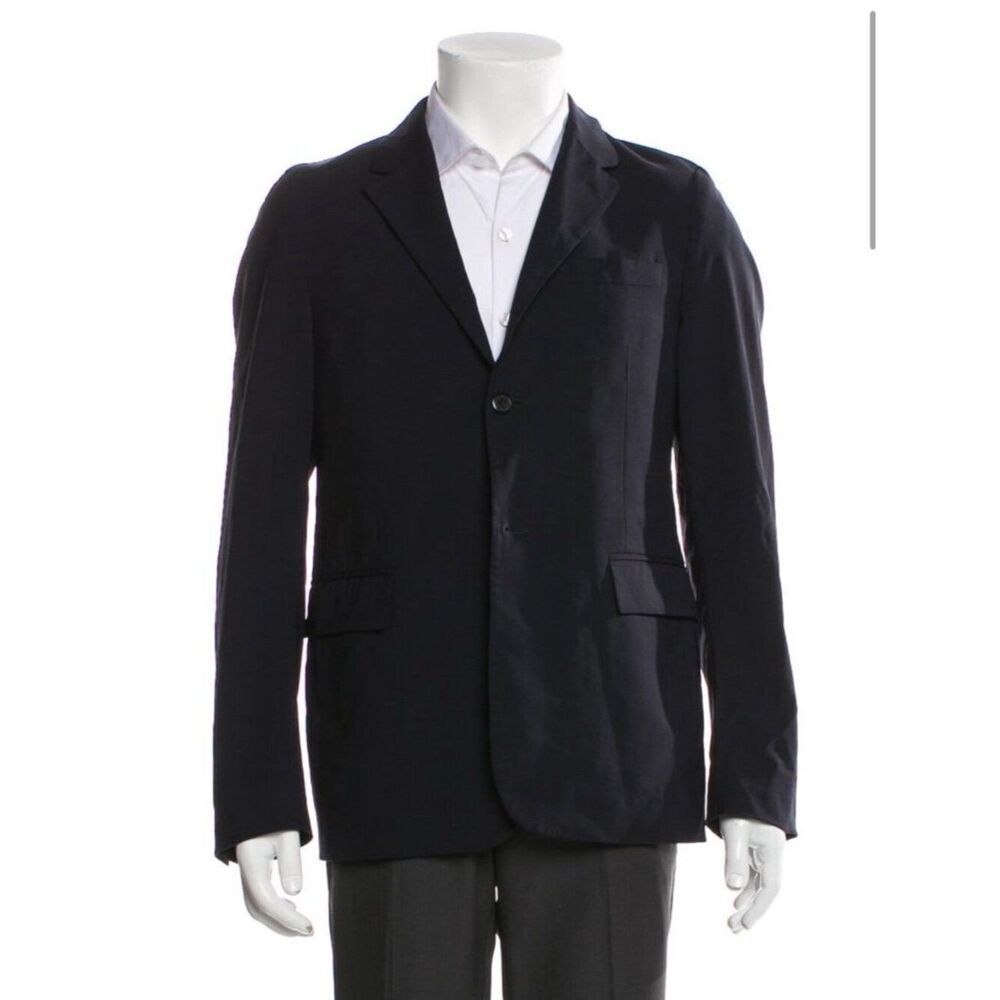 Prada Authentic Solid Blue Black Long Sleeve Blazer Jacket IT 46 R US 36 R Small